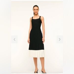 STAUD Ellison Elegant Black and White Pleated Dress